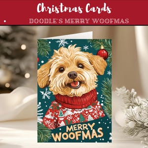 Biglietto di Natale Labradoodle / Design di allegria natalizia / Buon Natale I Biglietto di auguri per le feste del cane I Buon Woofmas I Golden Doodle I Labradoodle I