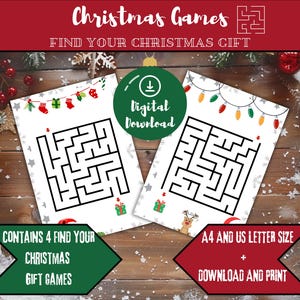 Weihnachtsgeschenk Jagd-Labyrinth-Spiel | Spaß Kinderaktivität | Druckbare PDF | Weihnachtslabyrinthe | Sofortdownload | Festliches Gesellschaftspiel