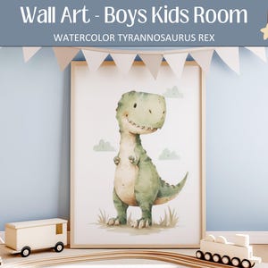 Watercolor T Rex Wall Art Printable, Gentle Dinosaur Nursery Poster, Boys Room Tyrannosaurus Rex Print, Soft Dino Playroom Decor