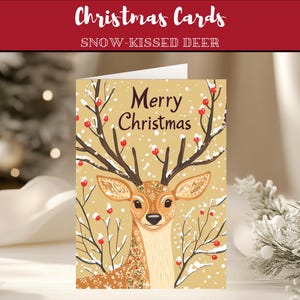 Printable Christmas Card with Reindeer Design | DIY Holiday Card | Christmas Deer Greeting Card I Folded Card for Christmas