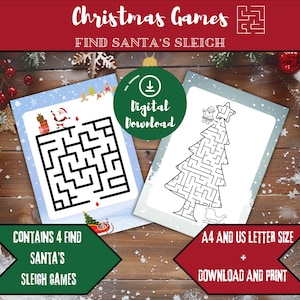 Weihnachtslabyrinth - Finden Sie den Schlitten des Weihnachtsmanns | Spaß Kinderaktivität | Druckbare PDF | Weihnachtslabyrinthe | Sofortdownload | Festliches Gesellschaftspiel