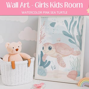 Pink Sea Turtle Watercolor Nursery Print: Ocean Baby Room Decor (Digital Download)