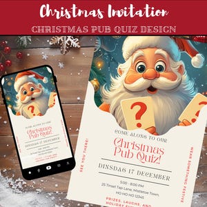 Uitnodiging kerstcaféquiz | Ontwerp met kerstversiering | Bewerkbare sjabloon | Sjabloon kerstviering uitnodiging I canva