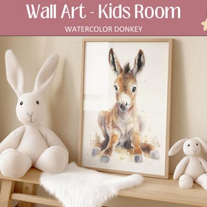 Watercolor Donkey Nursery Print: Farm Animal Kids Room Decor (Digital Download)