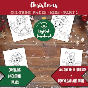 Weihnachten Malvorlagen für Kinder | Digitaler Download | Lustige & festliche druckbare Aktivitäten | Einfacher Druck DIY Kunsthandwerk | Malvorlagen - Teil 2