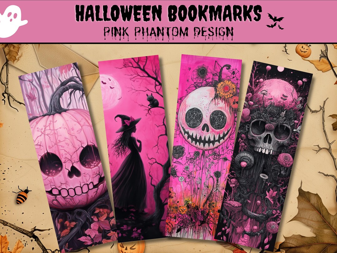 Pink Halloween Bookmarks: Spooky Printable Bookmark Set (digital ...