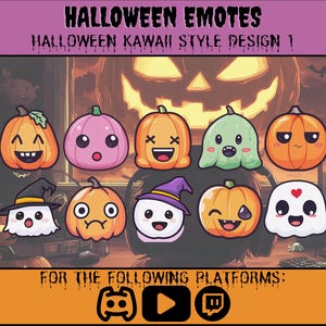 Halloween Kawaii Emotes Pack for Twitch, Discord and YouTube | Cute & Spooky Stream Graphics I Halloween Emotes and Emoji I Emoji Pack