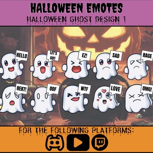 Ghost Emotes for Twitch, Discord, YouTube | Cute & Spooky Halloween Emotes | Custom Ghost Emotes | Instant Download | Streaming Graphics