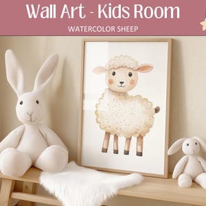 Watercolor Sheep Nursery Wall Art, Kids Room Digital Print, Farm Animal Baby Room Decor, Cute Sheep Printable, Gender Neutral Wall Art