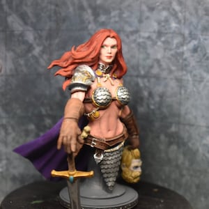 Painted Resin Printed Female Bust Red Sonja Inspired Fantasy Art