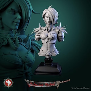 Female Monster Hunter Bust by White Werewolf Tavern Tabletop D&D Fantasy Resin Printed