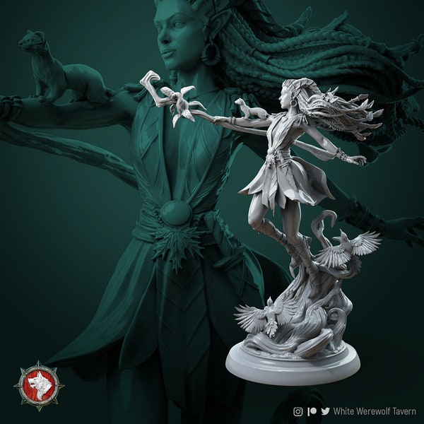 32/75mm Lesika the Light Eyed Druid by White Werewolf Tavern Tabletop D&D Fantasy Resin Printed