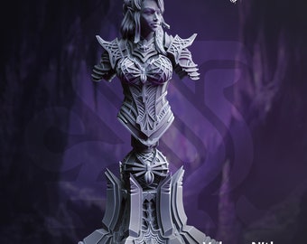 Buste Drow féminin Vakara par DM Stash de table D&D Fantasy imprimé en résine