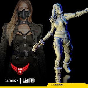 32mm Cyberpunk Laura Basetti by Unit 9 Tabletop Pathfinder Fantasy Cyberpunk Resin Printed