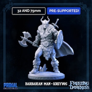 32/75mm Kreyvos the Barbarian by Primal Collectibles Tabletop D&D Fantasy Resin Printed