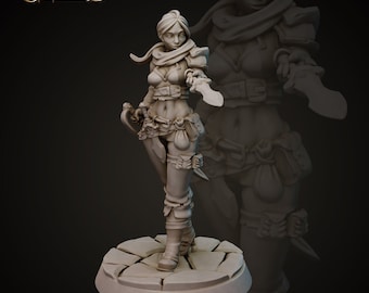 32mm Female Bandit Rogue Miniature by Galaad Tabletop D&D Fantasy Resin Printed