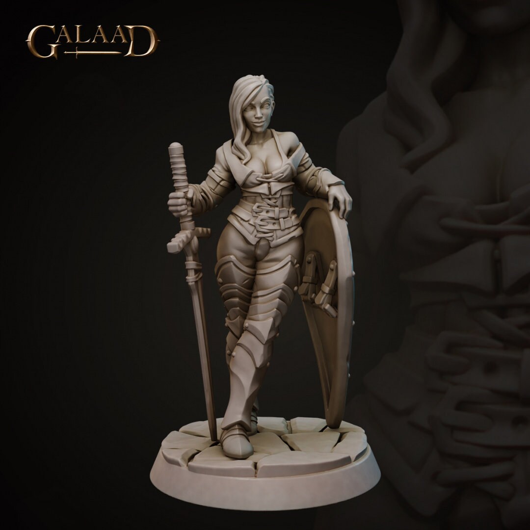 Mini Female 32mm Female Fighter Miniature by Galaad Tabletop D&D Fantasy Resin ...
