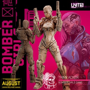 32mm Bomber Girl Triny Acker by Unit 9 Tabletop Pathfinder Fantasy Cyberpunk Resin Printed