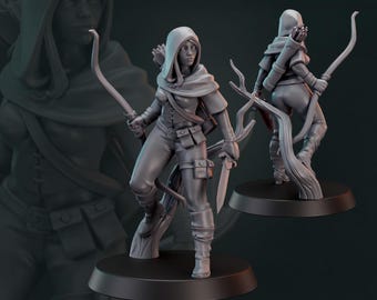 32mm Female Forest Hunter Miniature by Galaad Tabletop D&D Fantasy Resin Printed