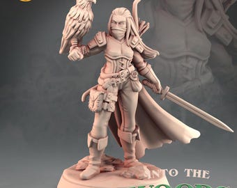 32mm Female Falcon Tamer Hunter Miniature by Galaad Tabletop D&D Fantasy Resin Printed