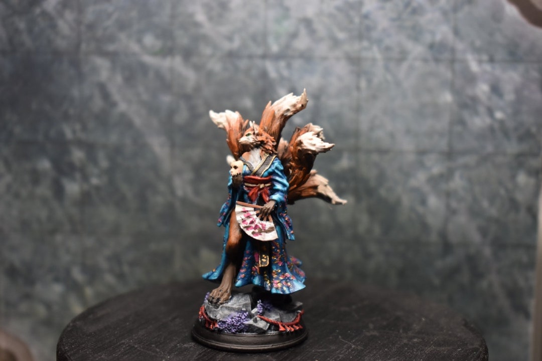Painted Resin Printed Miniature Female Kitsune Tabletop D&D Etsy