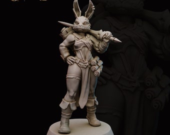 32mm Rabbitfolk Battlemage Miniature by Galaad Tabletop D&D Fantasy Resin Printed