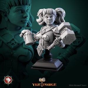 Galwyn Female Dwarf Bust by White Werewolf Tavern Tabletop D&D Fantasy Resin Printed
