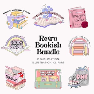 Retro Buch Liebhaber Cliparts Vintage Designs für Buch-Enthusiasten Buch Girlish PNG Buch Geschenk für Sie Vintage Katze lesen Skelett Bücher lesen