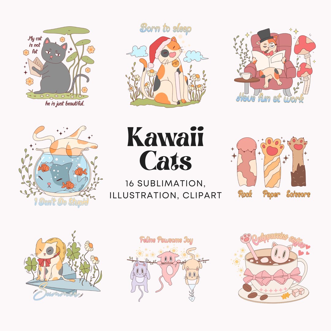 Kawaii Cats PNG Cat Clipart Cat Clip Art Cat SVG Kittens Clipart Black ...