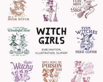 Witch Girls SVG Halloween Gothic Witch Splash Transparent PNG file for Sublimation High Resolution PNG Gothic Halloween Girl Witch Spooky