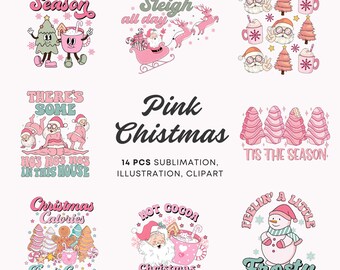 Pink Christmas PNG SVG Clipart Bundle Pastel Holiday Santa Clip Arts Sublimation Designs Digital Download Commercial Use Printable Christmas