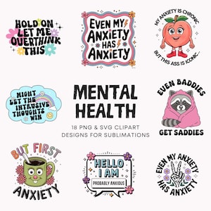 Ansiedade SVG Suporte Saúde Mental Clipart Gráficos Ilustração Pacote Perfeito para Camisetas Saúde Mental Adesivos Merch Positividade PNG