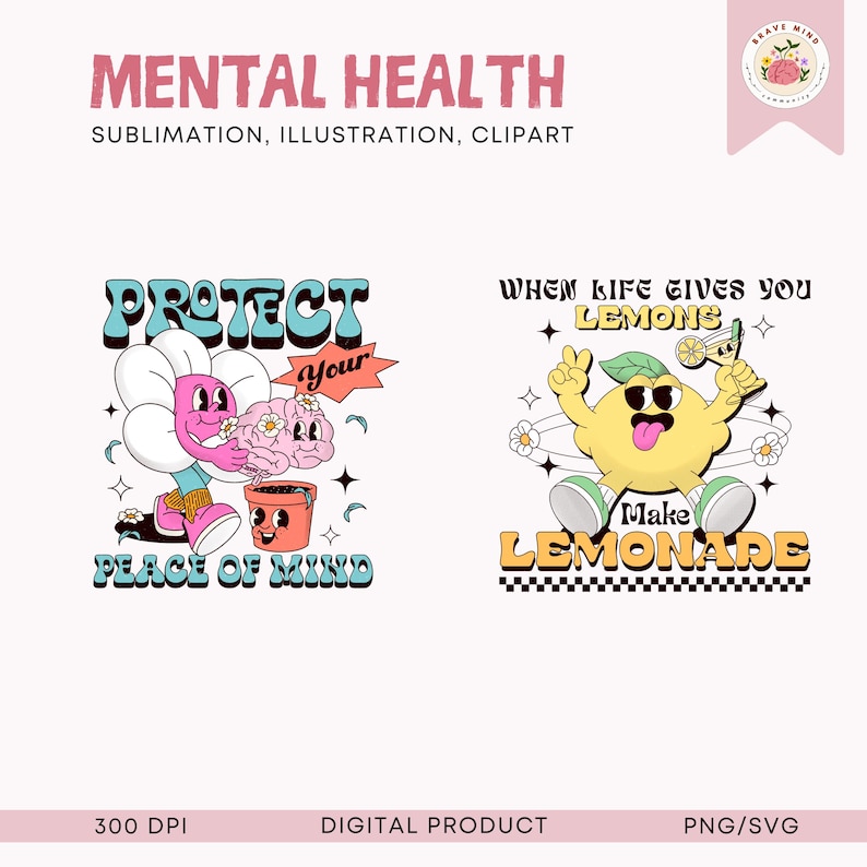 Retro Inspirational Quote PNG Sublimation Bundle Graphics Mental Health ...