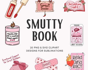 Smutty Book Lover Clipart Smut Designs for Book Enthusiasts Book Girlish PNG Book Gift For Her Vintage Cat Reading Skeleton Reading Books