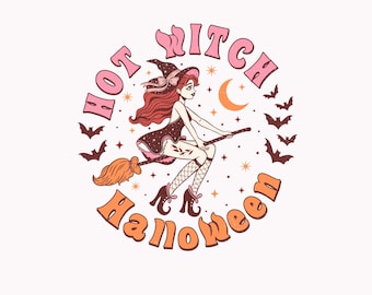 Gothic Witch SVG Halloween Witch Woman SVG Hot Witch Halloween Spooky Season Halloween  Witch PNG Bundle Sublimation Commercial Use