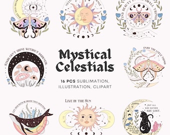 Boho Mystical Celestials SVG Sublimation Clipart Boho Bundle Magic and Celestial Mystical Clip Art Digital Download for Commercial Use