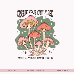 Retro Boho SVG Mushroom PNG Clipart Illustration Groovy Clipart Affirmation Boho PNG Hippie Clipart Illustrations Positive