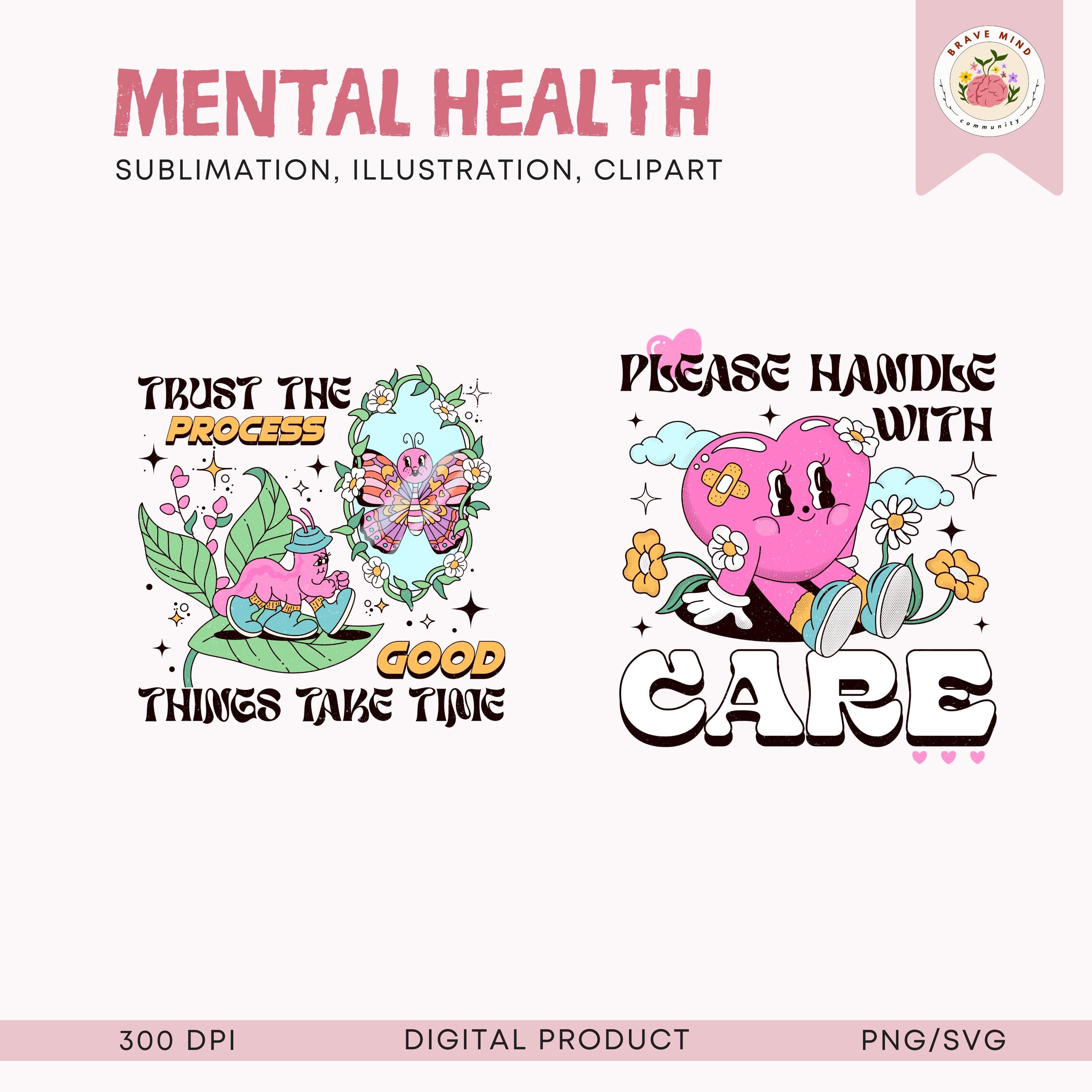 Retro Inspirational Quote PNG Sublimation Bundle Graphics Mental Health ...