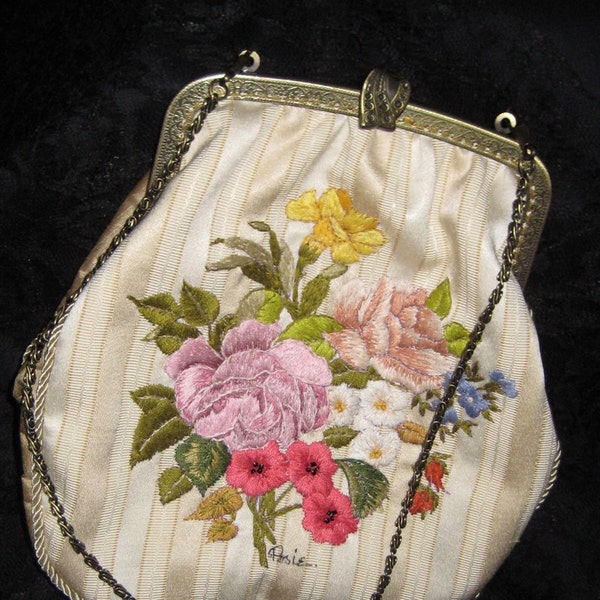 SALE  A Hand Embroidered  English Garden Purse