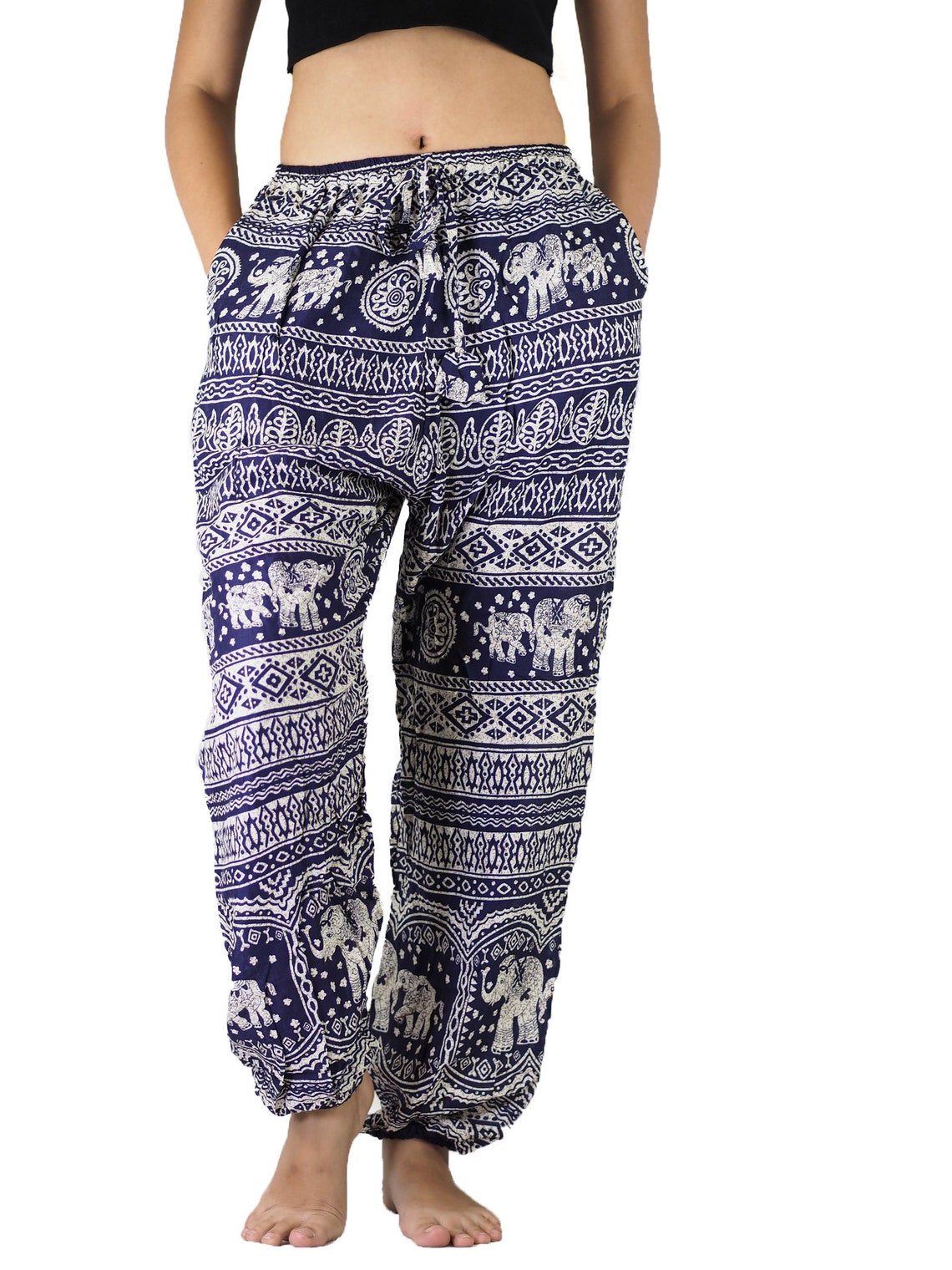 Elephant Unisex Drawstring Genie Pants Harem Pants Ocean Navy | Etsy