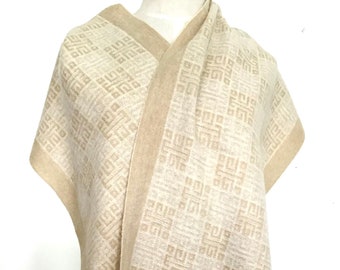 Vintage Wool Fringed Scarf, Museum Shop Quality, Beige and Cream, 13 x 64 inches