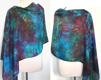Silk Poncho, Hand Dyed Shawl, Shrug or Scarf, Dyed in Rich Multicolor- 22 x 72"