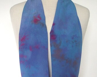 Hand Dyed Silk Infinity Scarf - 15 x 60", Turquoise, Periwinkle Blue and Fuschia, Luxurious Silk Crepe