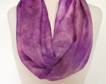 Hand Dyed Silk Infinity Scarf - 11 x 76", Purple, Heather, Rose, Long Infinity Loop