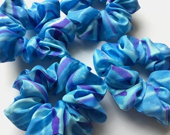 Silk Scrunchies - Hand Painted Silk -Turquoise, Blue, Purple Hair Scrunchies