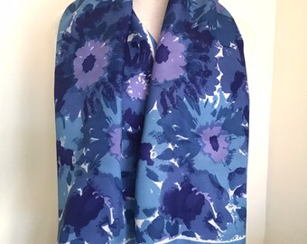 Vintage 'Vera' Scarf, Floral Design in Blues and Mauve - 15 x 45 inches