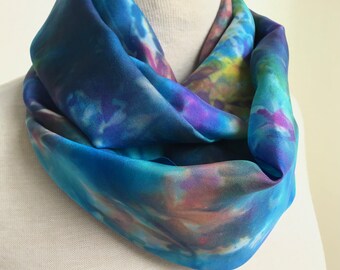 Hand Dyed Silk Infinity Scarf - Multicolor - Goes with Everything  -11 x 76 inches