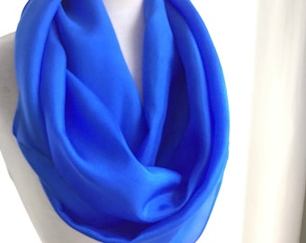 Hand Dyed Silk Infinity Scarf - Cobalt Blue, Brilliant Blue - 11 x 76 inches