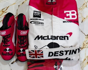 Traje de carrera de F1 de karts personalizable de nivel 2, estándar, con opción de añadir logotipos, diseños, nombre, bandera, número, etc., personalizados, con envío gratuito.