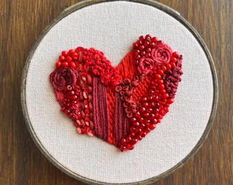 Red Textured Embroidery Heart